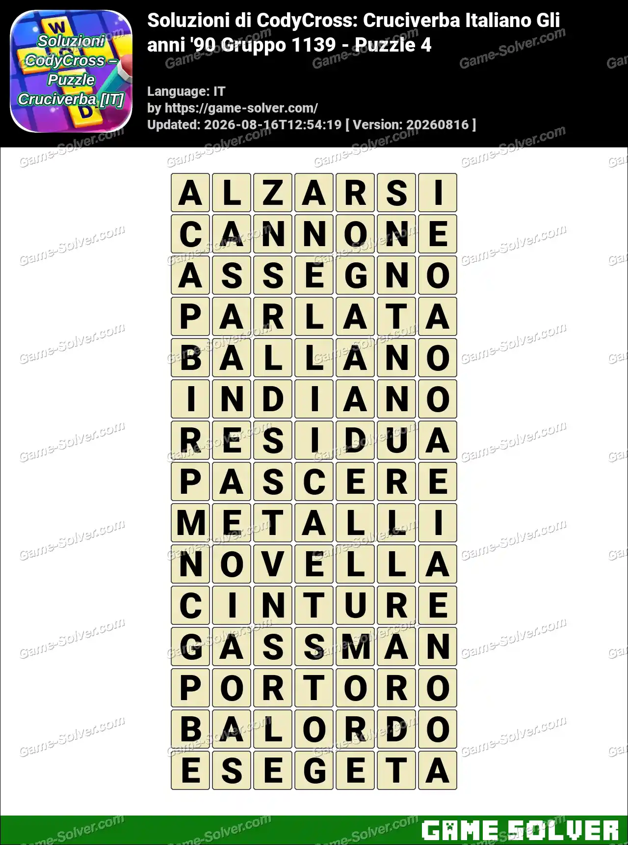 Soluzioni di CodyCross: Cruciverba Italiano Gli anni ’90 Gruppo 1139 – Puzzle 4